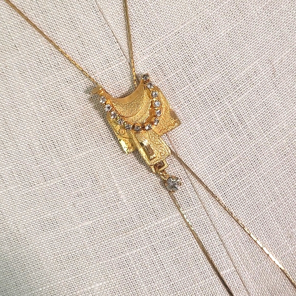 Vintage Unmarked Bolo Tie Gold Tone Horse Saddle Rhistones Cowgirl Necklace 16" - Picture 7 of 17